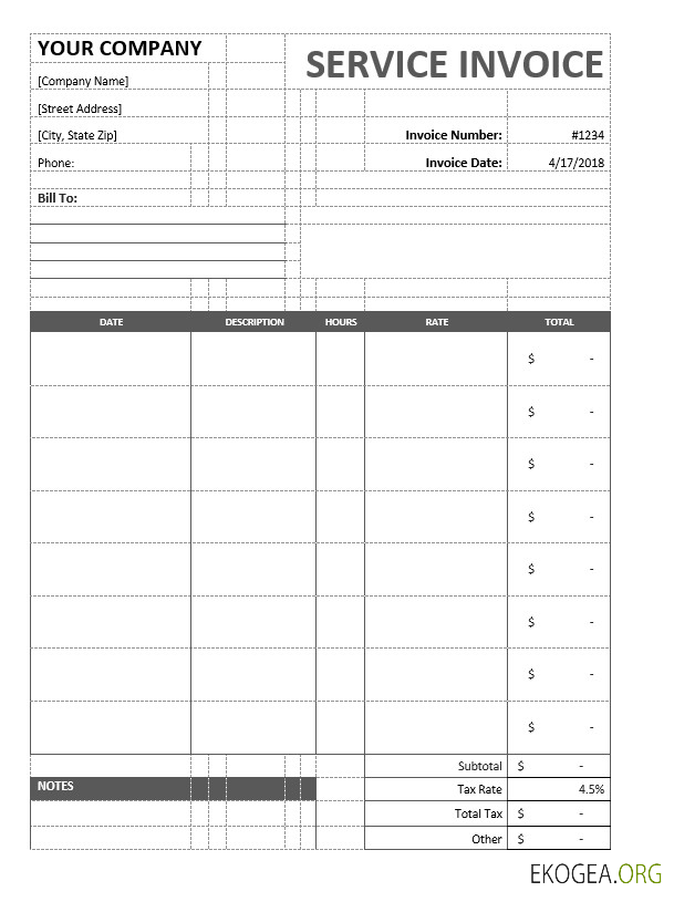 Exemple de modèle de facture de service template Exemple de modèle de facture de service template